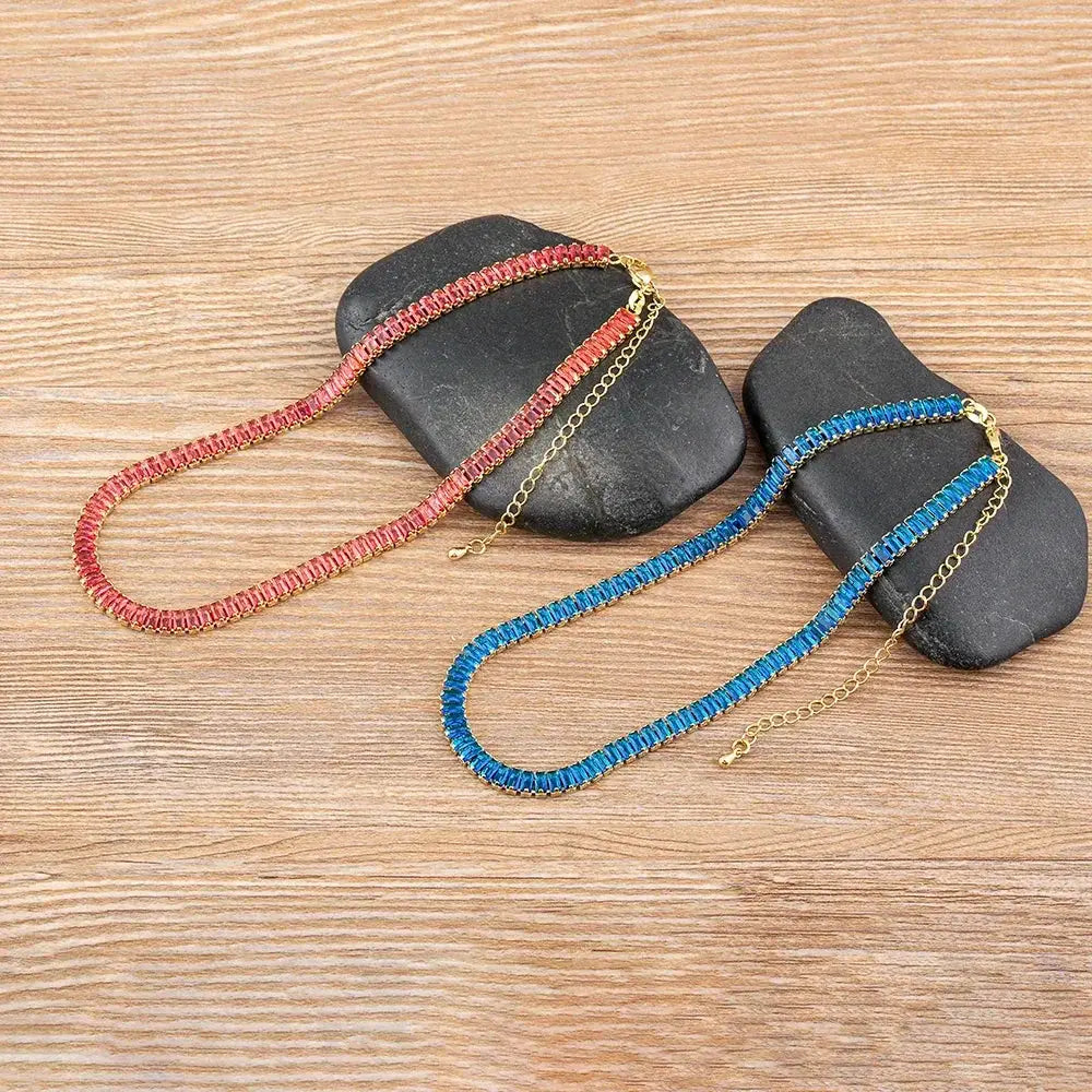Nidin Classic Colorful Tennis Necklace Unisex Jewelry