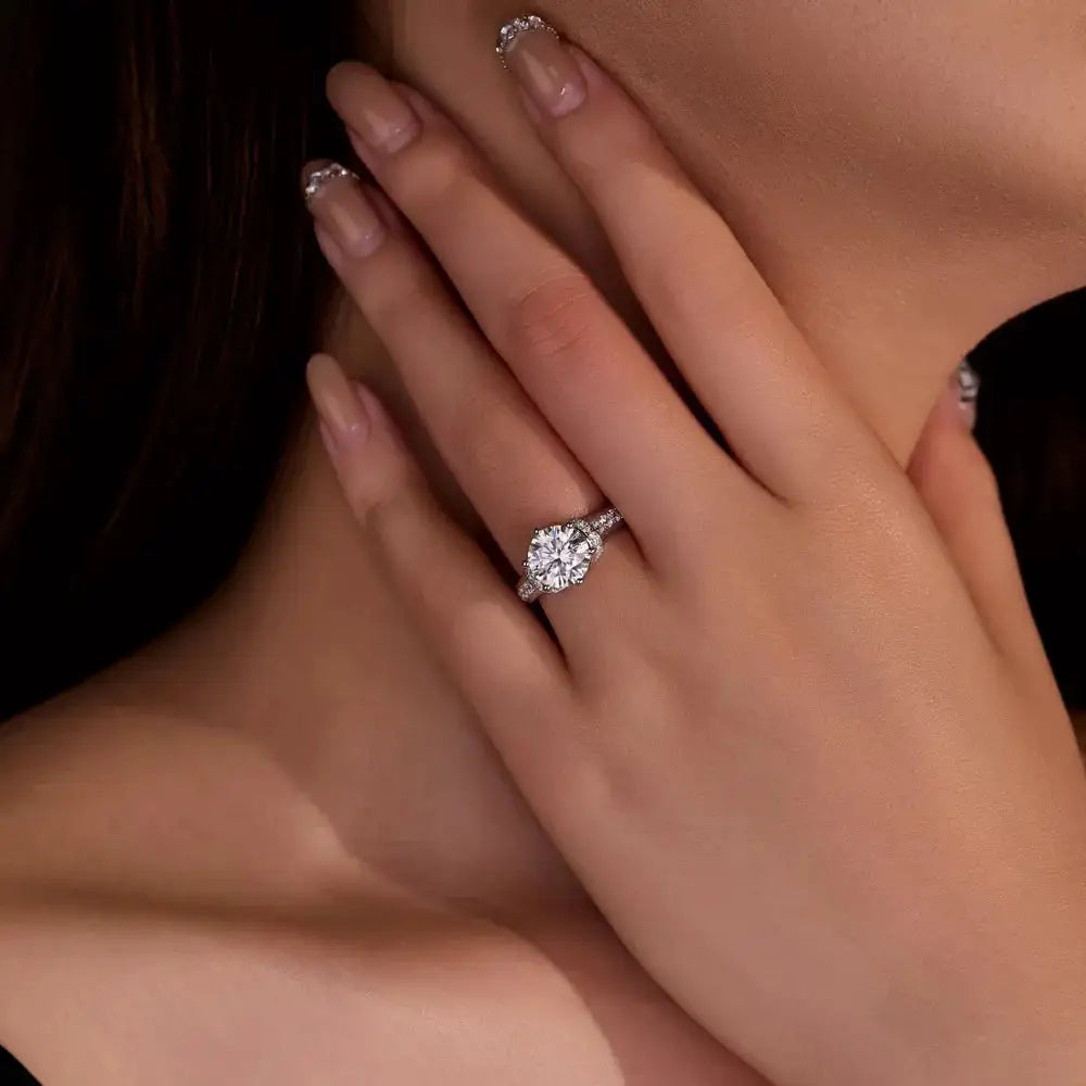 Round Moissanite Ring in Sterling Silver Elegant — product view 4