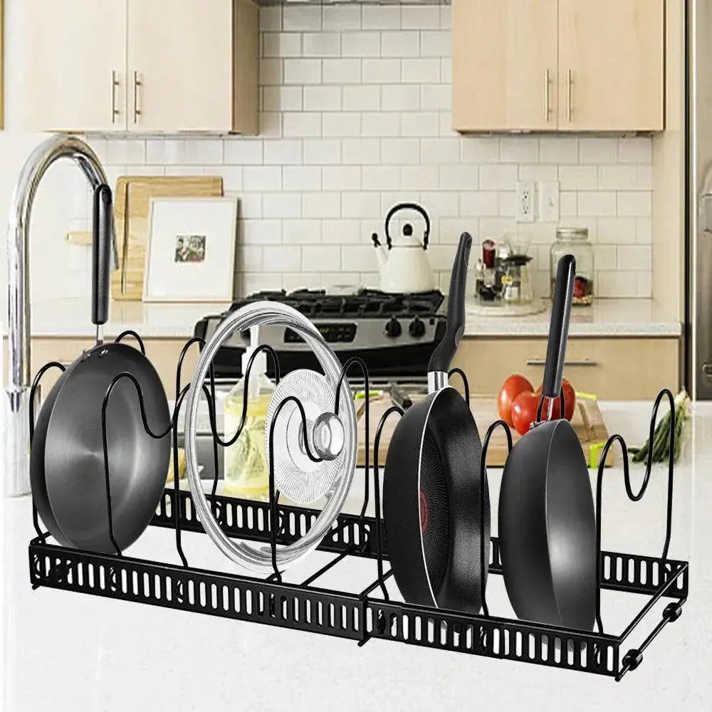 Adjustable Multi Tier Cookware Organizer Rack For Kitchen