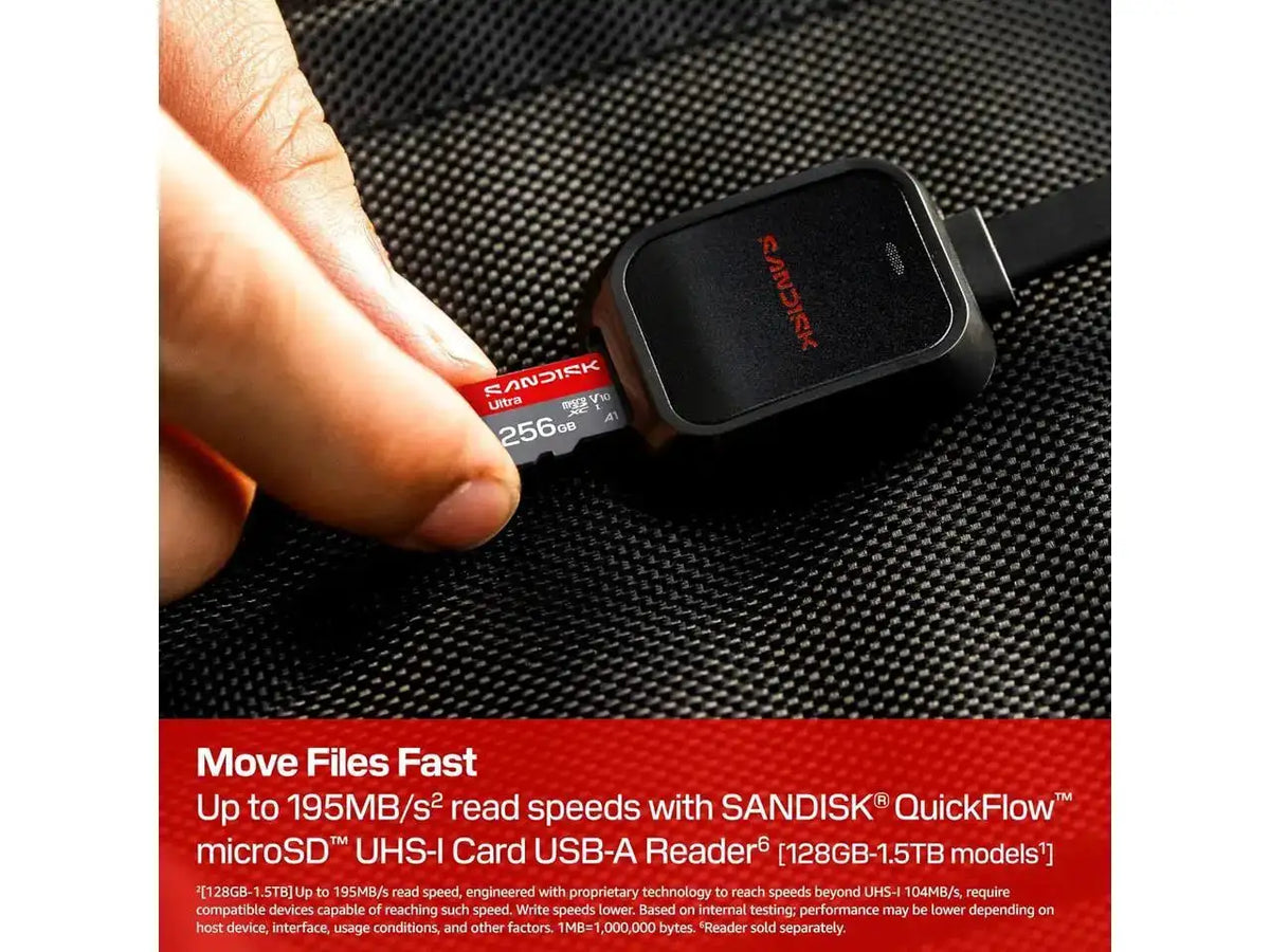 SANDISK 256GB Ultra microSD UHS-I Card - Up to 195MB/s Read Speed, Full HD Video, V10, U1, C10, A4 - SDSQUJQ-256G-GZ6MA