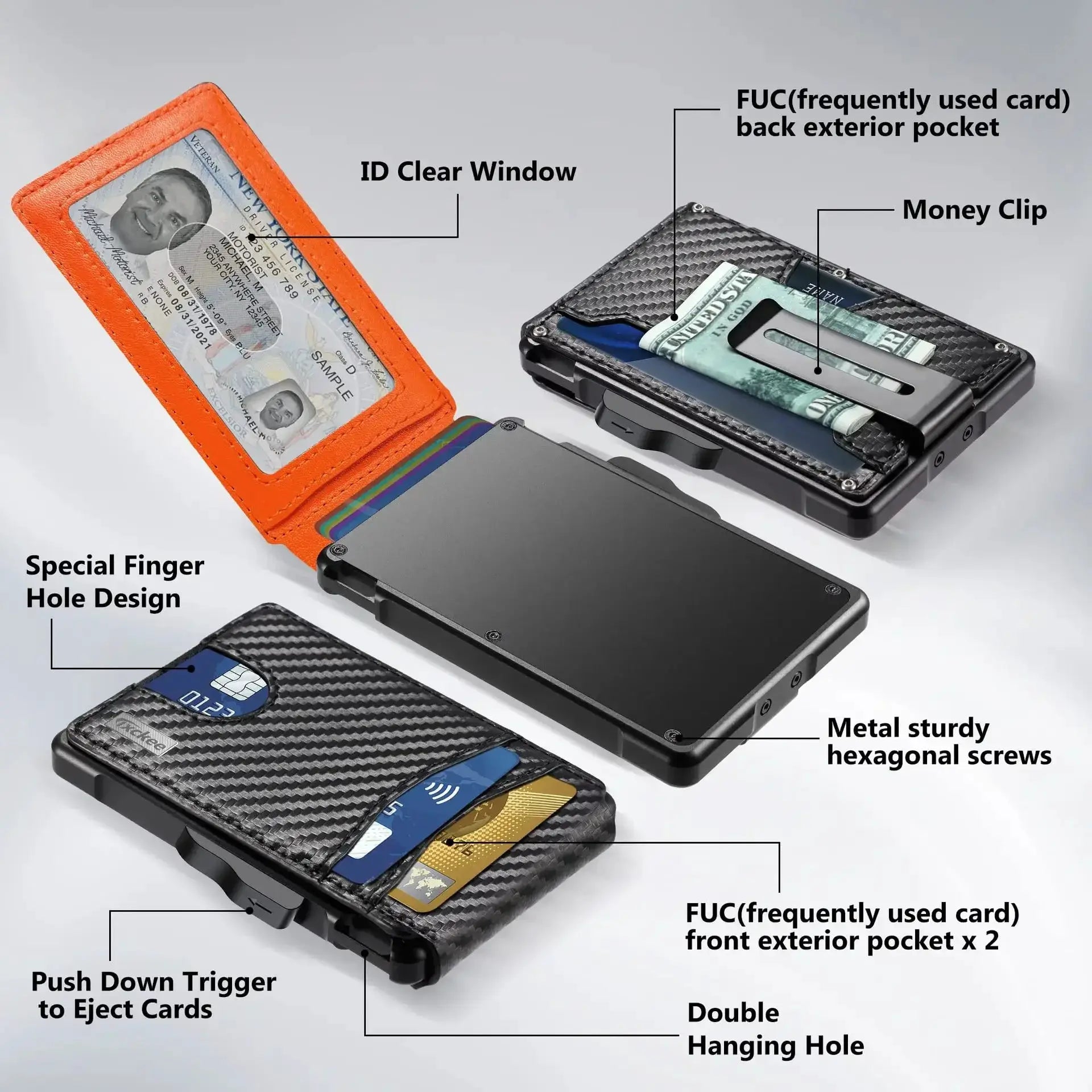Leather Slim Wallet For Men With Money Clip RFID Blocking