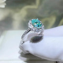 Oval Blue Green Moissanite Sterling Silver Ring