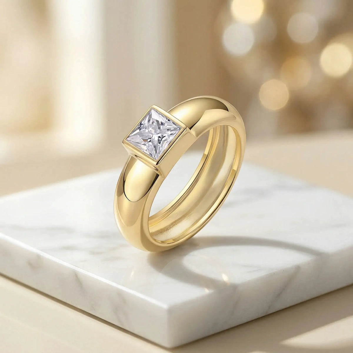 Princess Moissanite Ring in Sterling Silver Wide — product view 3