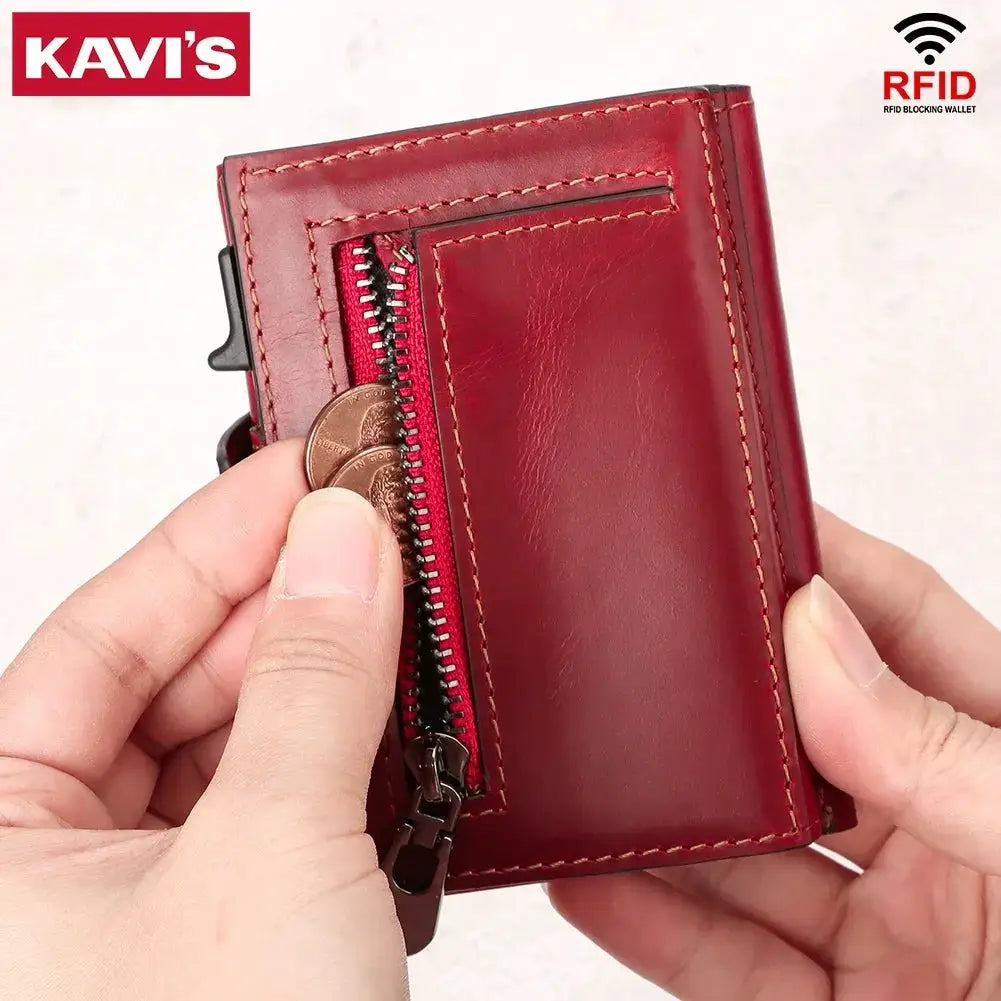 Anti Scan Magnet RFID Blocking Genuine Leather Card Wallet