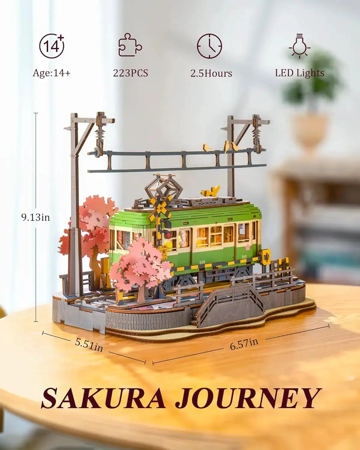 Robotime Sakura Tram Puzzle Kit With Led Light — product view 8