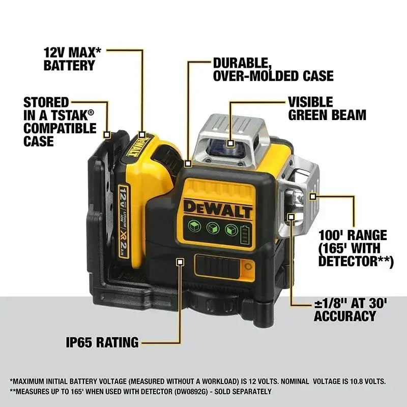DW089LG Laser Level 12 Line Green Beam 360 Tool Pro