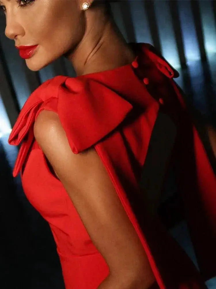 Elegant Crimson Bow Sleeveless Mini Dress For Summer Chic