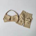 Yoga Set Seamless Halter Bra Matching Shorts Outfit