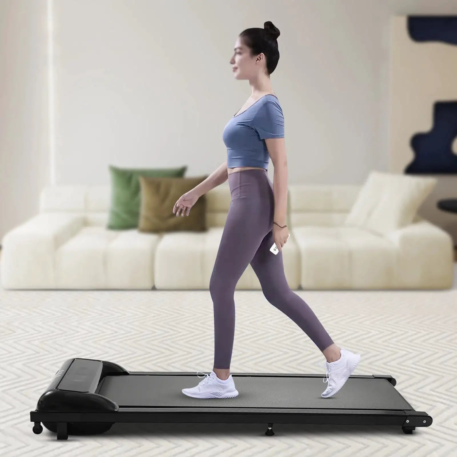 Under Desk Treadmill for Home Office, 2.25HP Quiet Portable Walking Jogging Machine with LED Display, Remote Control, 1-6km/h Speed, 100kg/220.46lbs Capacity, No Assembly Required, Easy Storage Under Bed