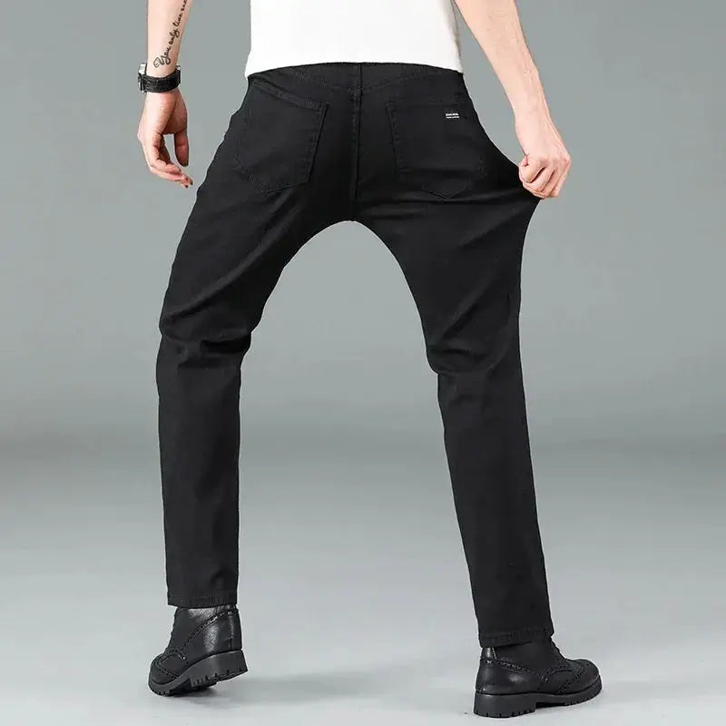 Mens Pure Black Jeans Korean Version Trendy Straight Pants