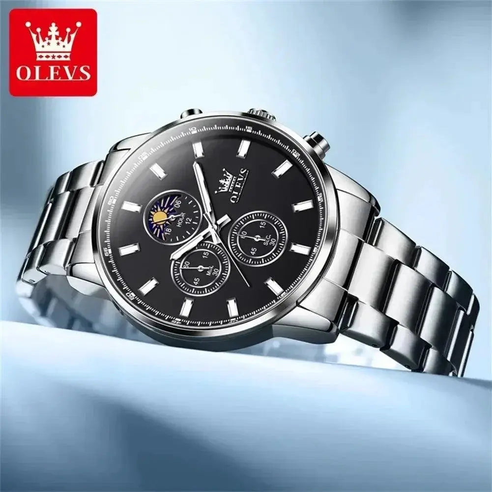 Celestial Moon Phase Chronograph Watch Elegant Timepiece