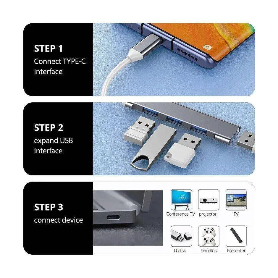 Type C USB Hub 4 Port 3.0 OTG Multi Splitter Adapter