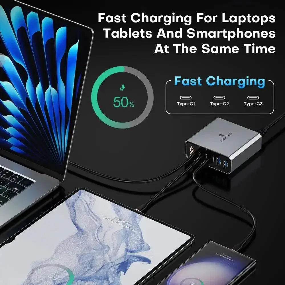 ASOMETECH 140W GaN USB C Charger Five Port Power Hub