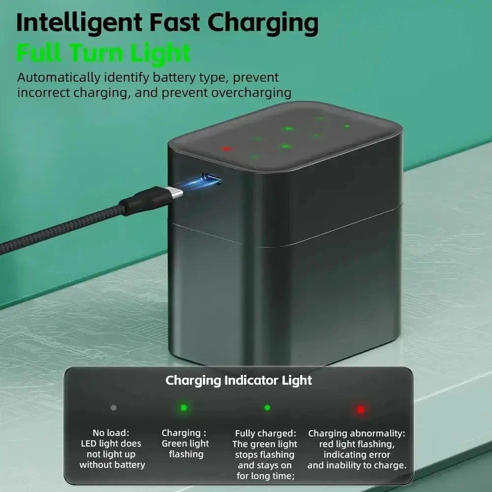 1.5V AA/AAA Lithium Battery Charger 8 Slots Rechargeable Fast Charging Box for 1.5V Batteries with Fast Charging Cable