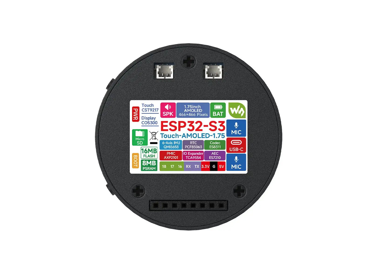 Waveshare ESP32-S3 1.75inch AMOLED Round Touch Display Development Board, 466×466 Pixels, QSPI Interface, ESP32 With Display
