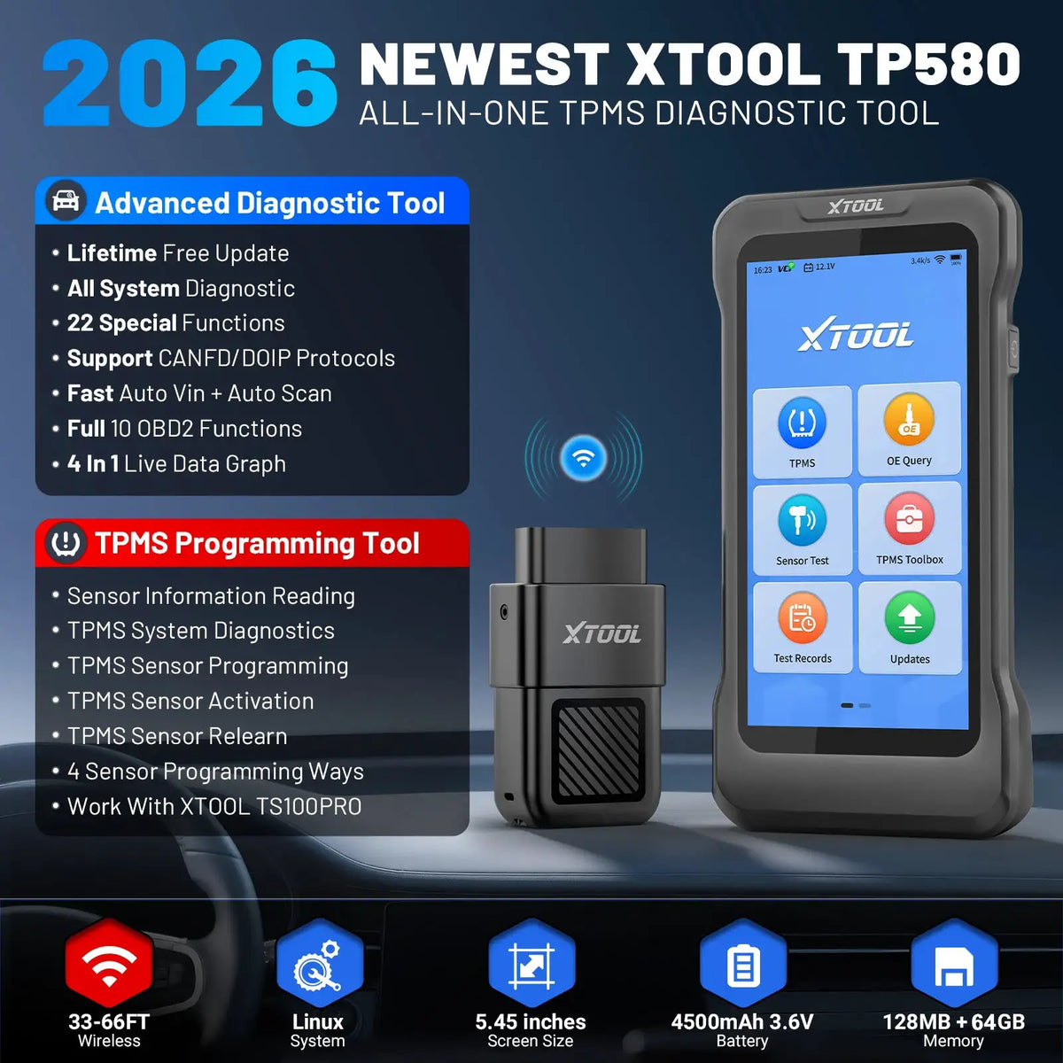 XTOOL TP580 TPMS Programming Diagnostic Tools All System Automotive Scanner 22+ Services Lifetime Free Update TP150 Upgrade