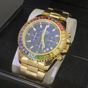 Rainbow Diamond Gold Watch Stylish Timepiece for Men