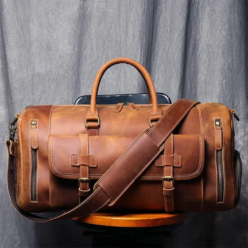 Premium Vintage Crazy Horse Leather Travel Bag Large Tote