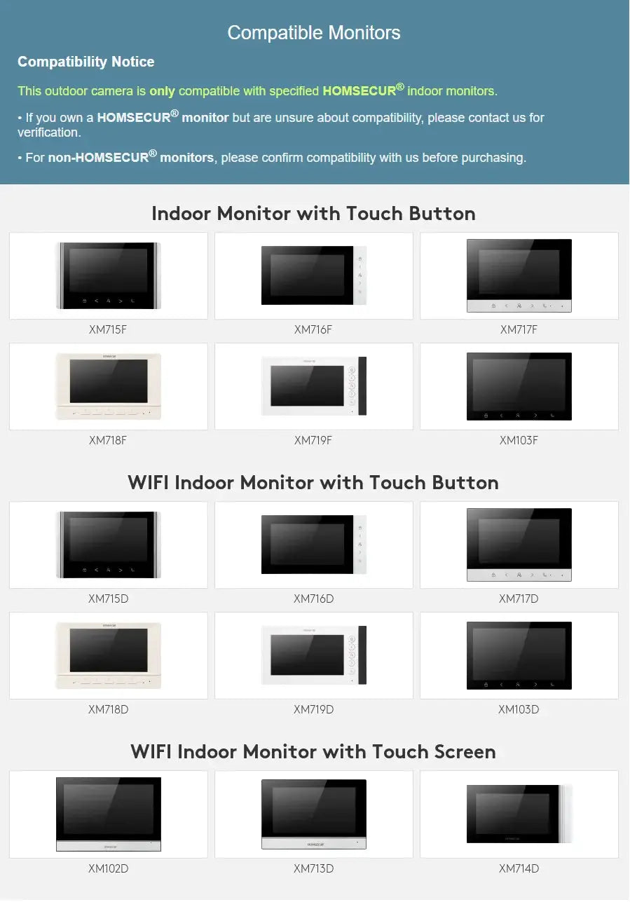(NOT WORK ALONE) M6/XC006F 4 Wire Waterproof IP65 HD Doorbell Camera 120° Wide Angle ONLY for XSL Video Intercom Doorphone
