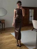 Flatter PU Leather Maxi Dress Party
