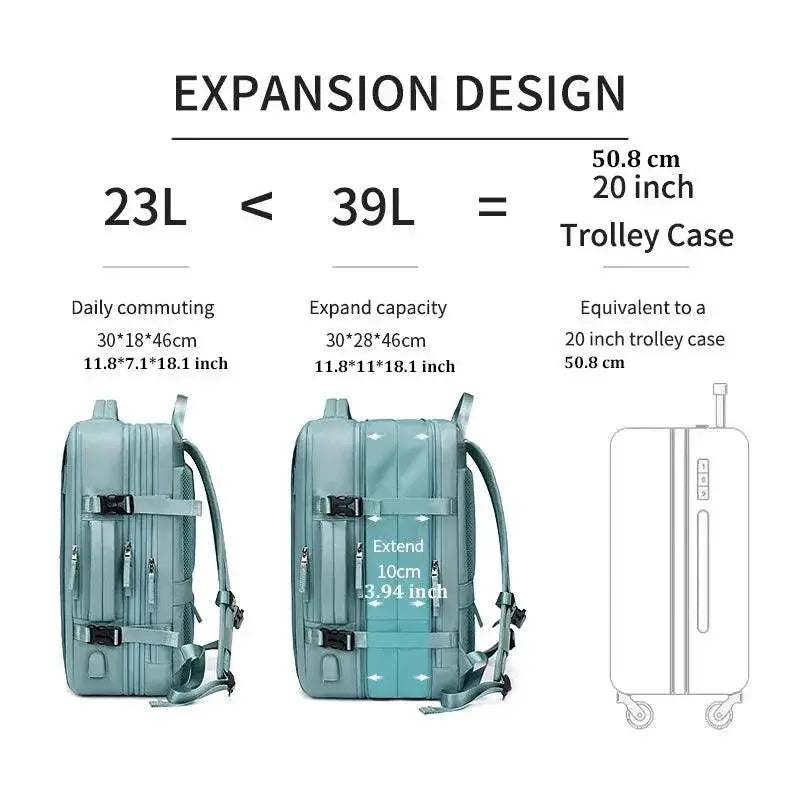 Versatile 39L Waterproof Travel Backpack With USB Charging