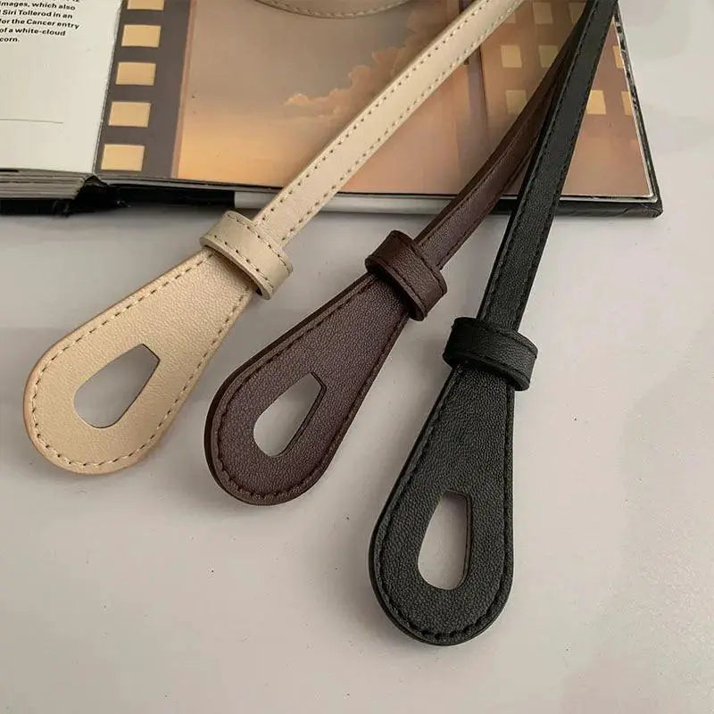 Luxurious Black Coffee Thin Knot Womens Leather Belt