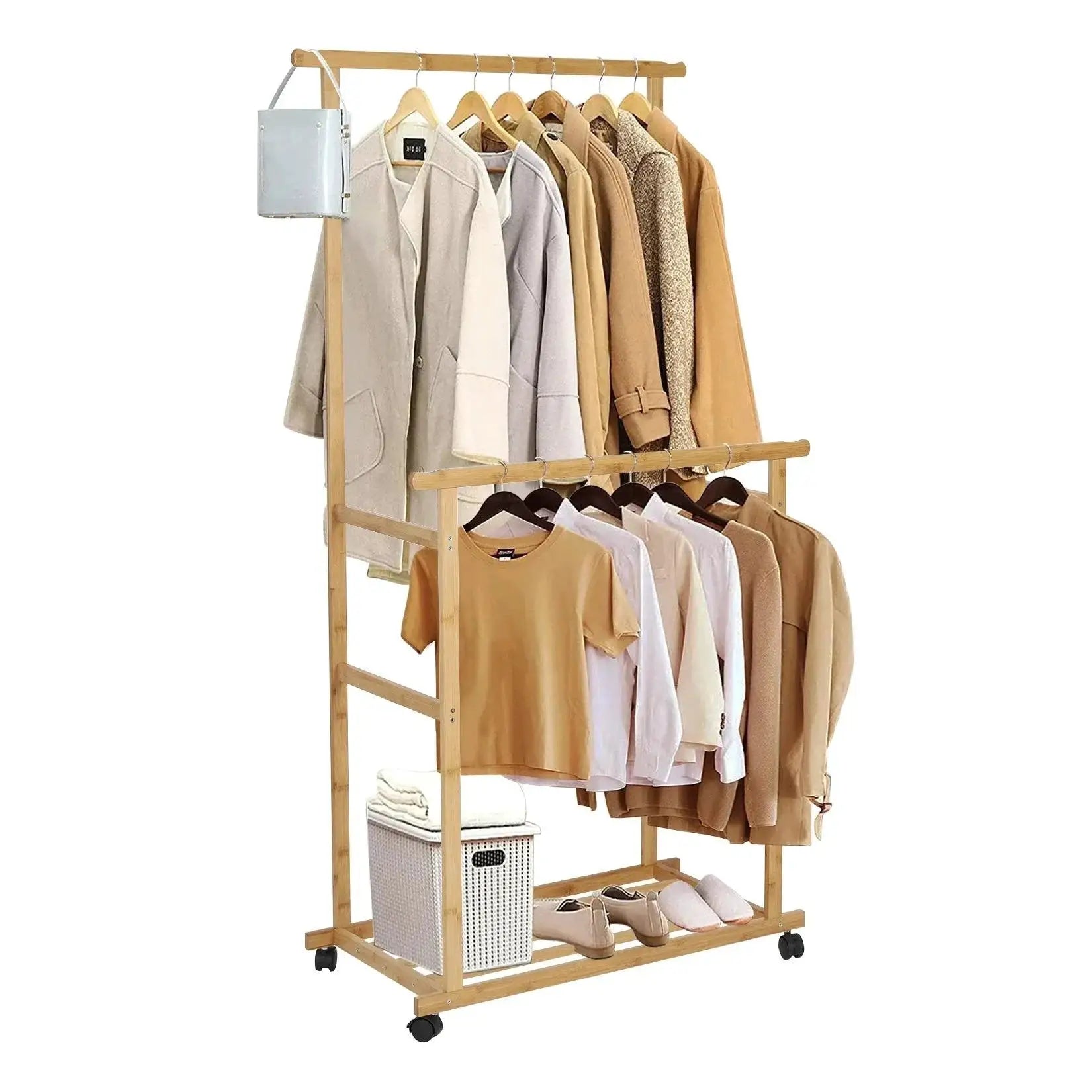 Bamboo Garment Coat Rack Heavy Duty Clothes Hanging Shelves