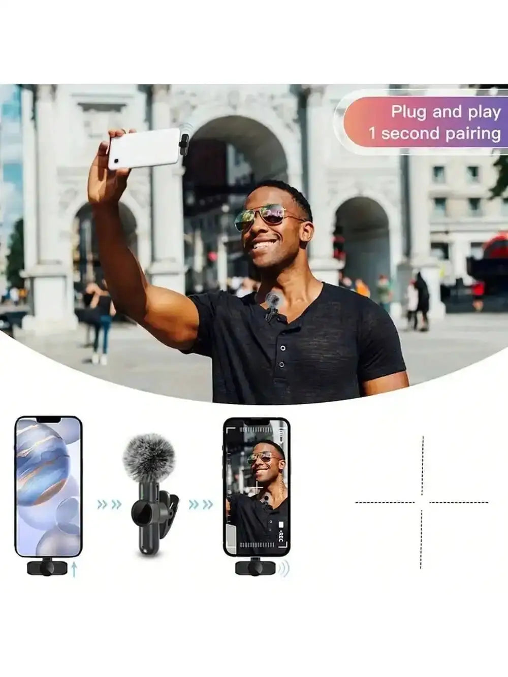 K61 Wireless Lavalier Microphone, Mini Microphone, Suitable for Mobile Live Streaming, Video Recording and Recording