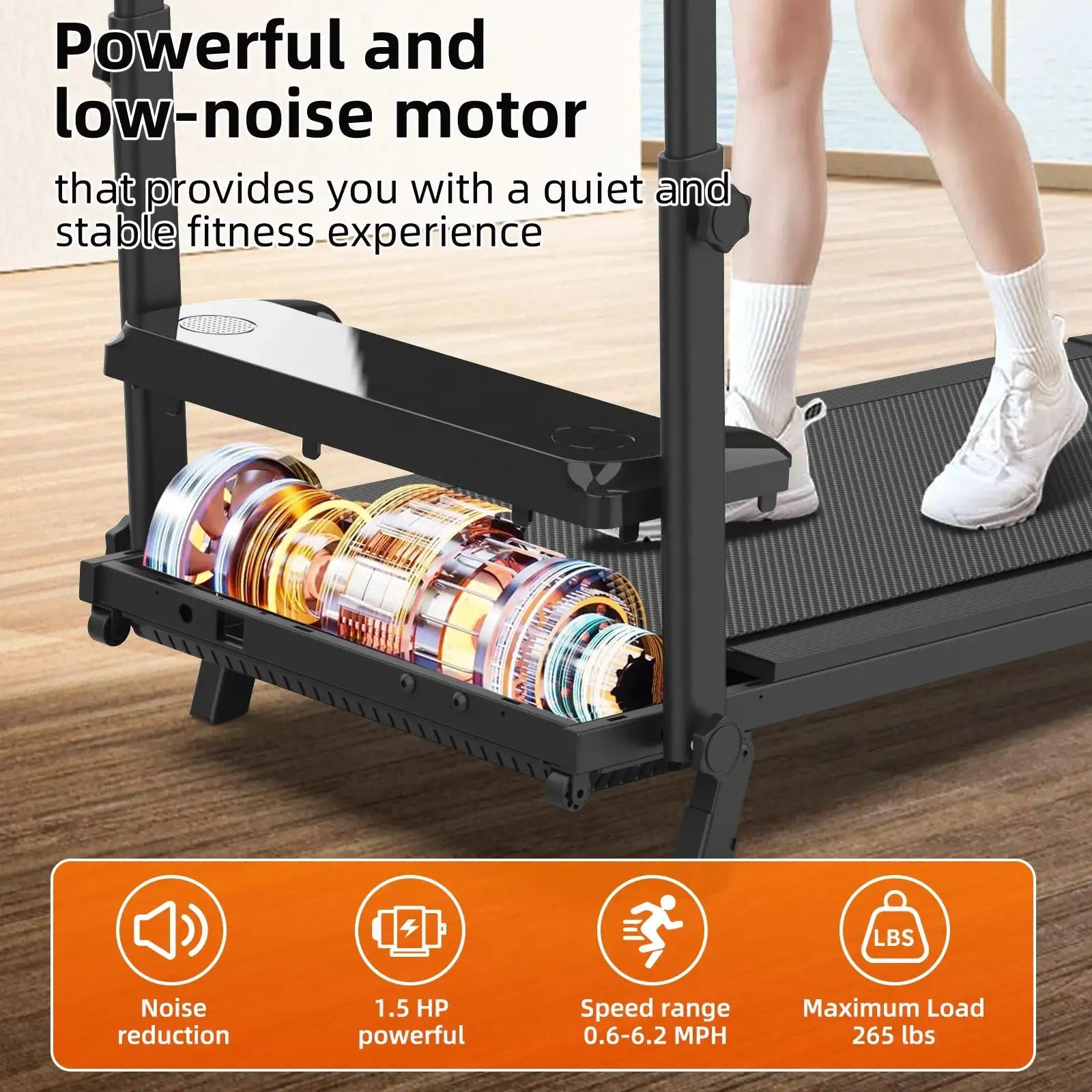 Armrest Telescopic Walking Pad, Under Desk Portable Treadmill with Lights Big LED Display Walking Jogging for Office Home Use