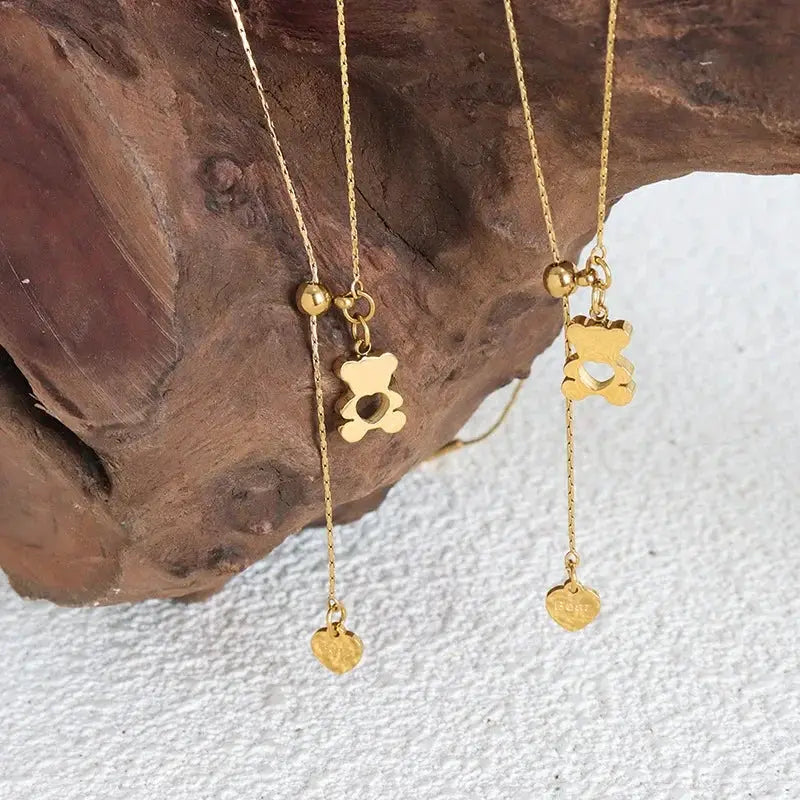 Hollow Bear Pendant Necklace Gold Plated Women Adjustable