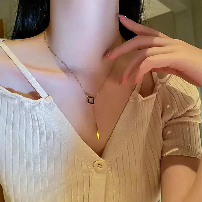Fashion Light Luxury Square Necklace European American Style