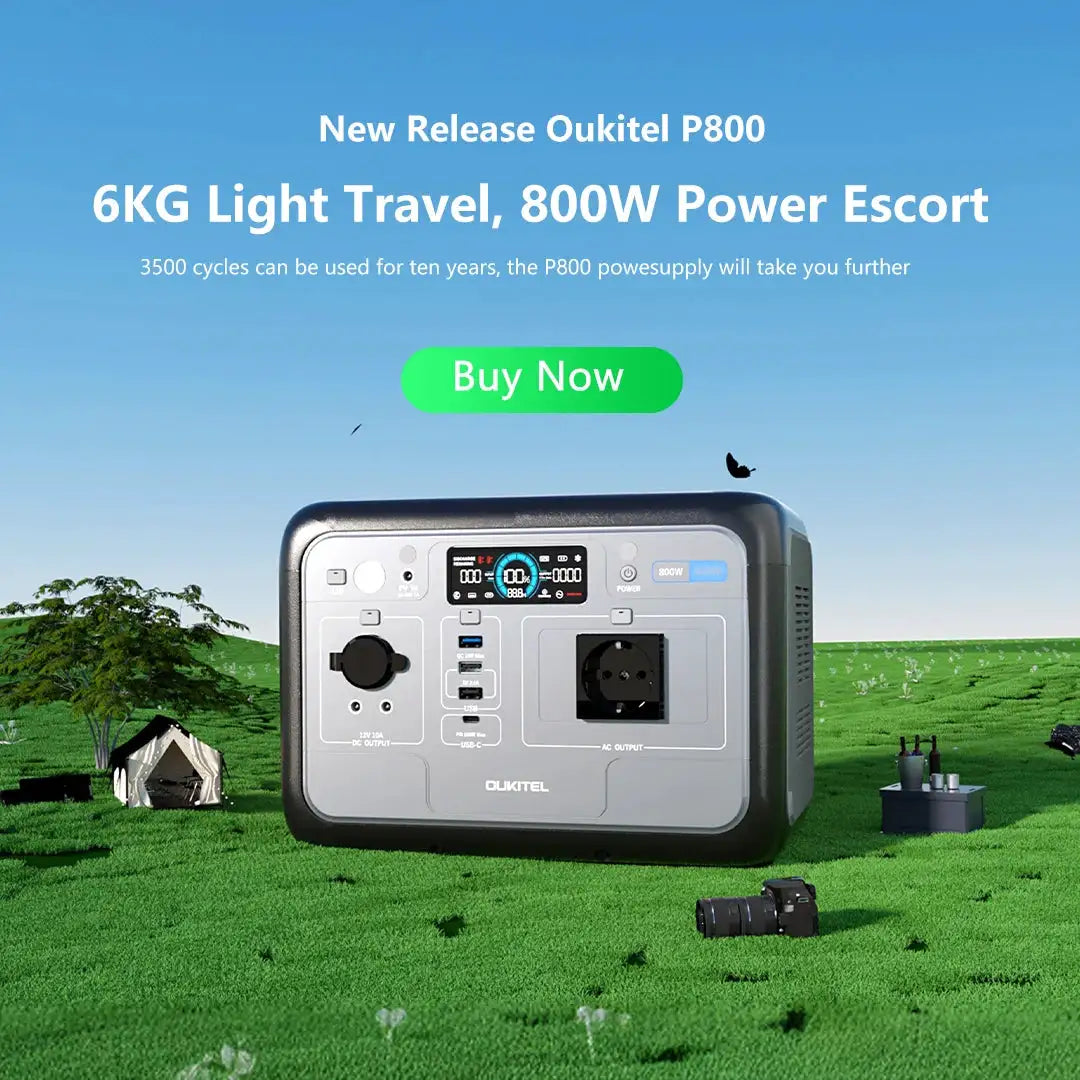 Oukitel 800W Portable Power Station 512Wh LiFePO4 Solar Generator, 1600W Peak, Lightweight Quiet Backup Power for Home Emergency Camping RV Outdoor Use