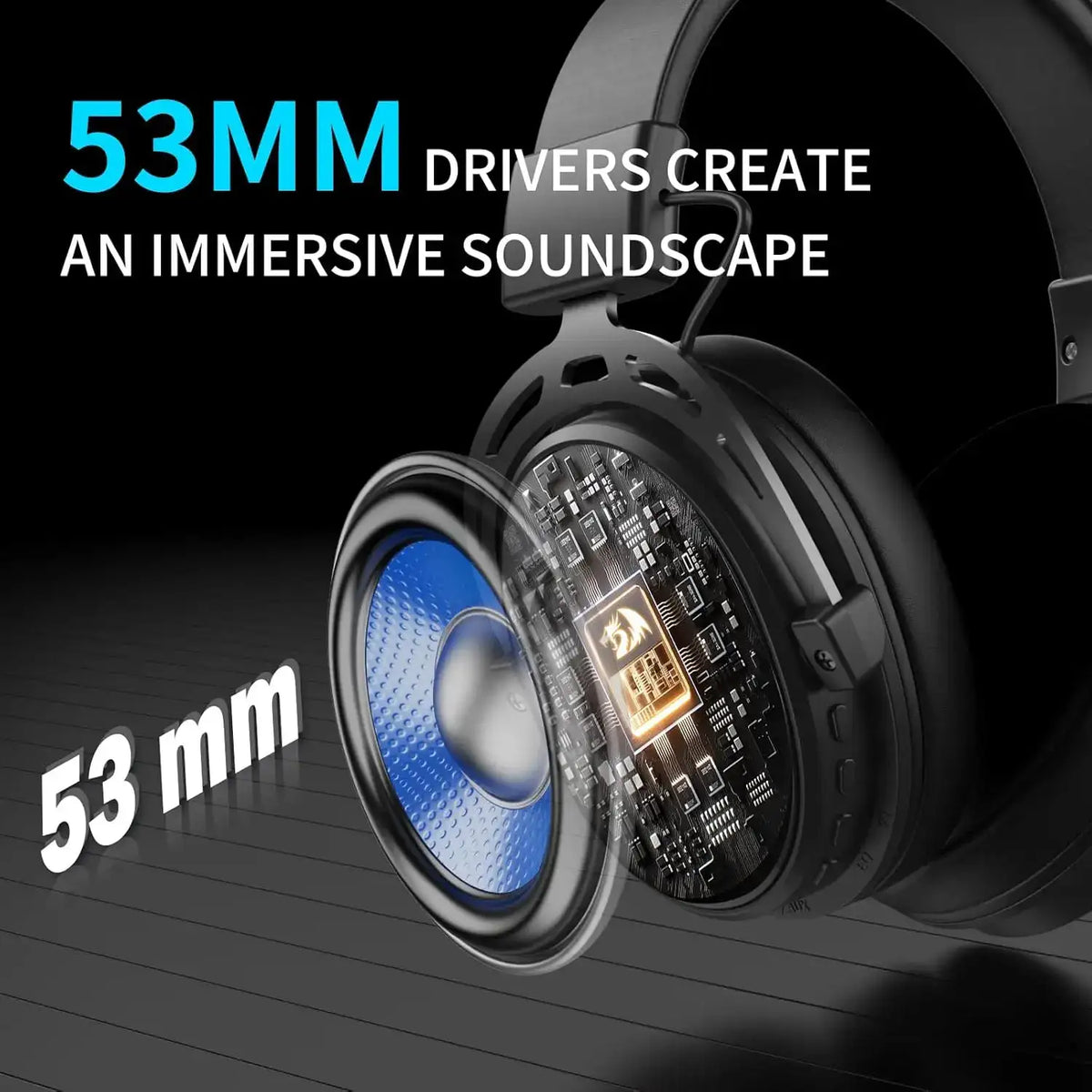 Redragon H375 Wired Gaming Headset, 53mm Drivers 7.1 Surround Sound, Detachable Noise Cancelling Mic, USB Computer Headset
