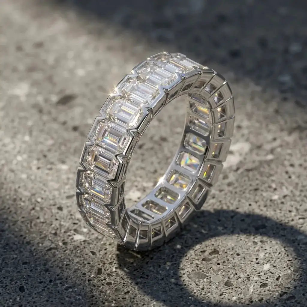 Rectangular-setting stacking ring offered in moissanite and zircon options
