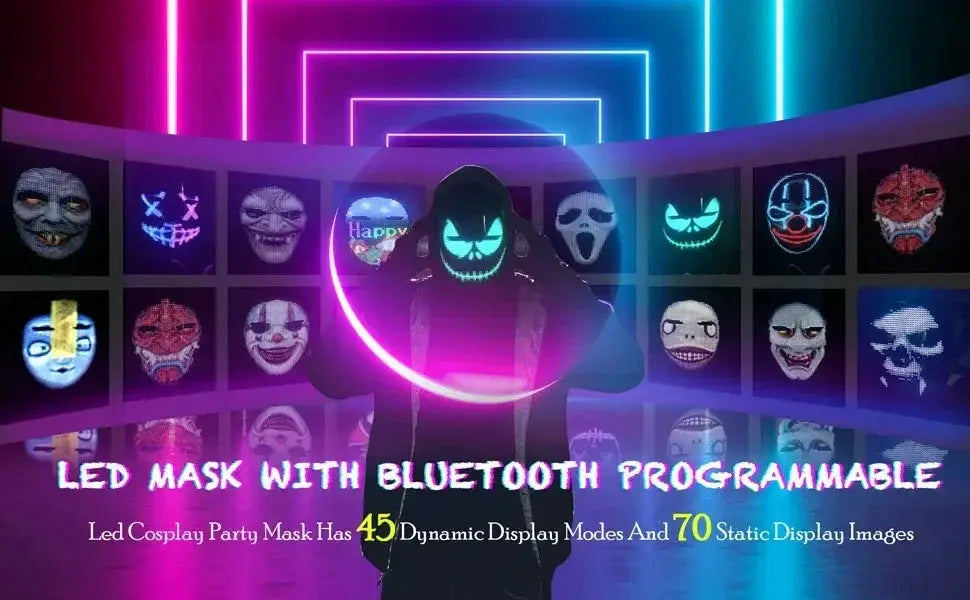 Bluetooth LED Mask Glowing Robot Party Halloween Gift