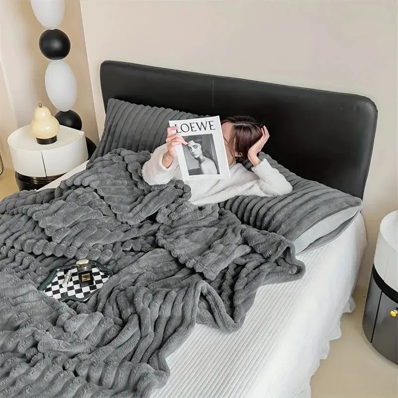 Ultra Soft Thick Striped Fleece Throw Blanket All Seasons