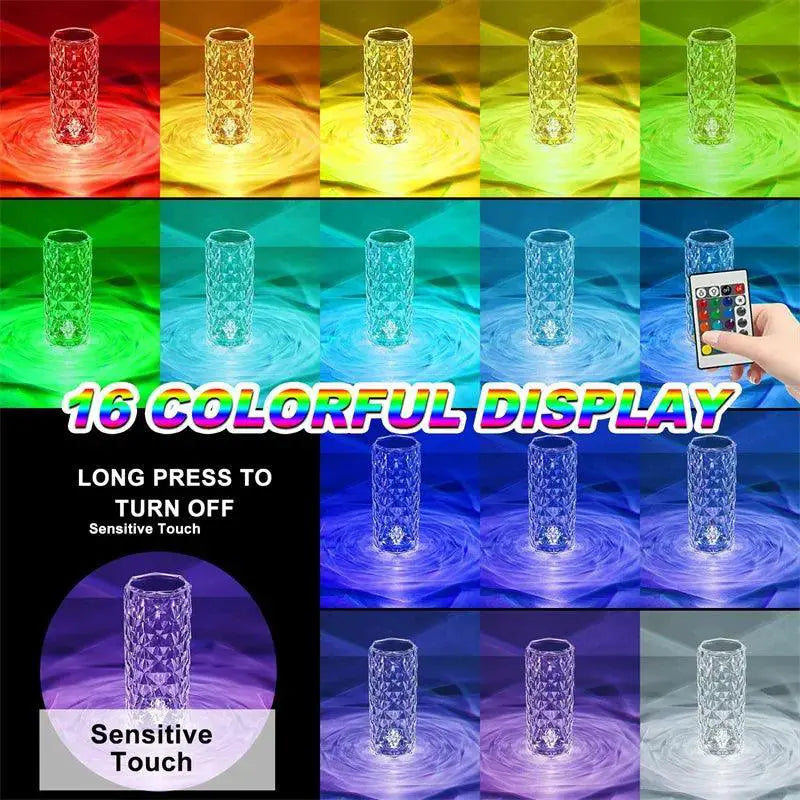 Enchanting 16 Color LED Crystal Rose Light Projector Lamp