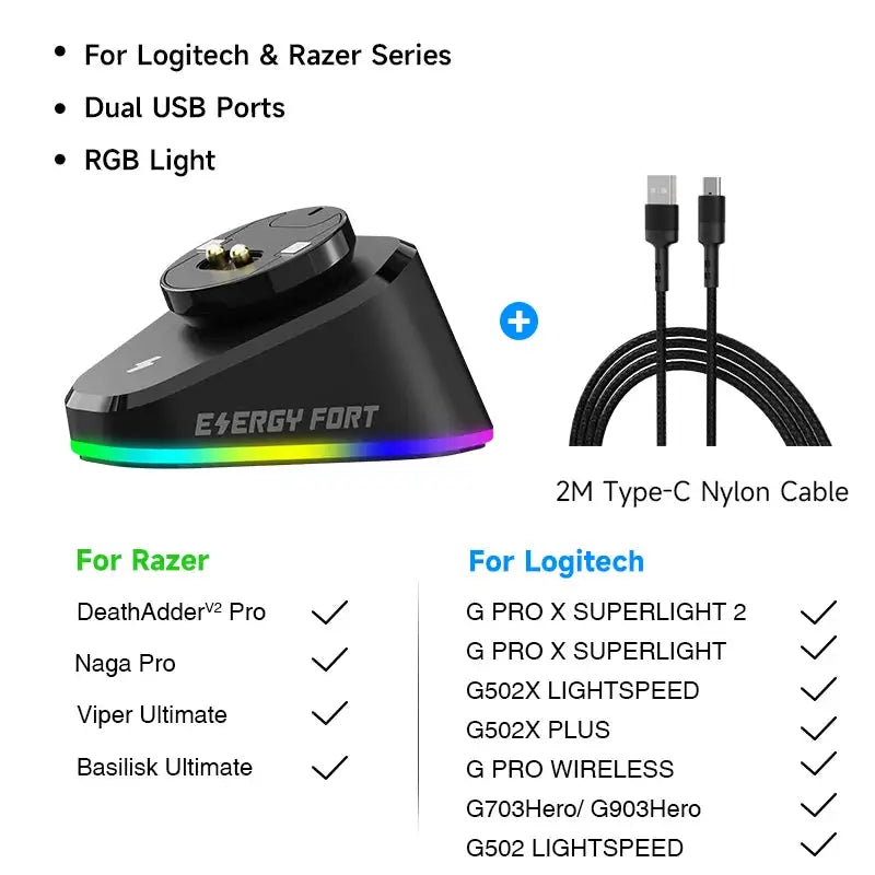 Newest For Logitech G Pro X Superlight G502 X Lightspeed GPW 2 Razer DeathAdder V2 Naga Pro Viper Wireless Mouse Charging Dock