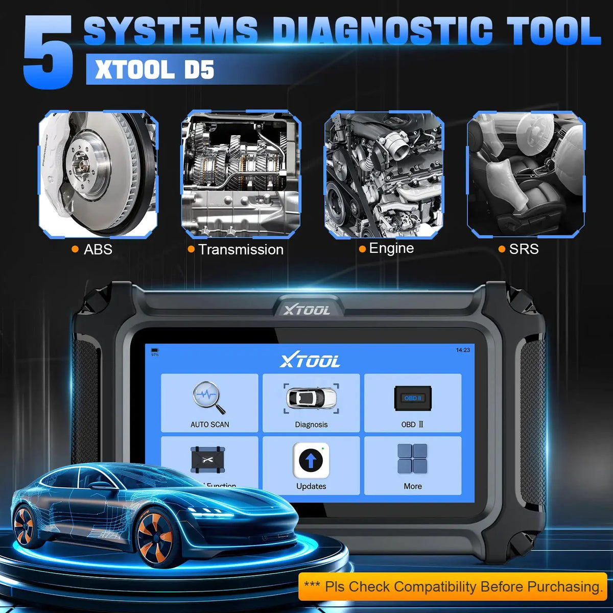 XTOOL D5 OBD2 Diagnostic Scanner — product view 4
