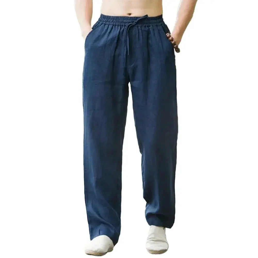 Mens Beach Pants Joggers Cotton Linen Casual Sweatpants