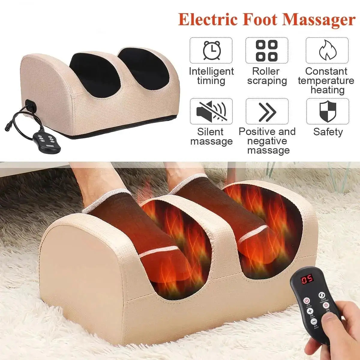 Electric Heated Foot Massager Calf Massage Deep Tissue Kneading Device Hot Compress Leg Feet Muscle Relax Relieve Fatigue