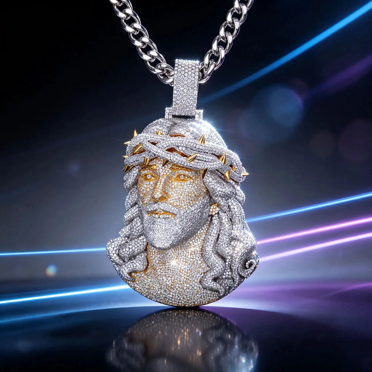 Gold Jesus Face Pendant Necklace — product image 1