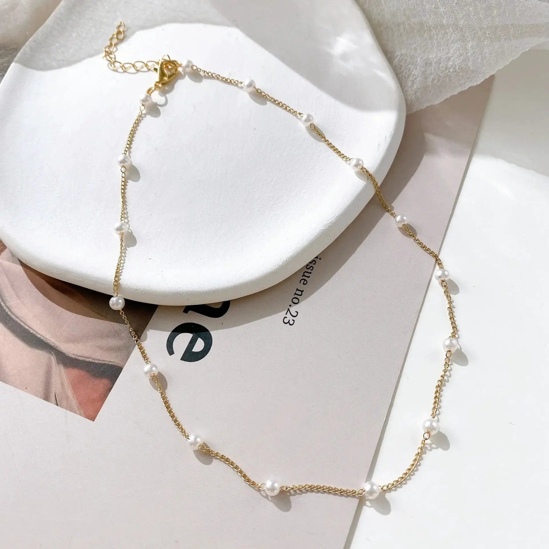 Lats Beads Kpop Pearl Choker Necklace Women Gold Goth