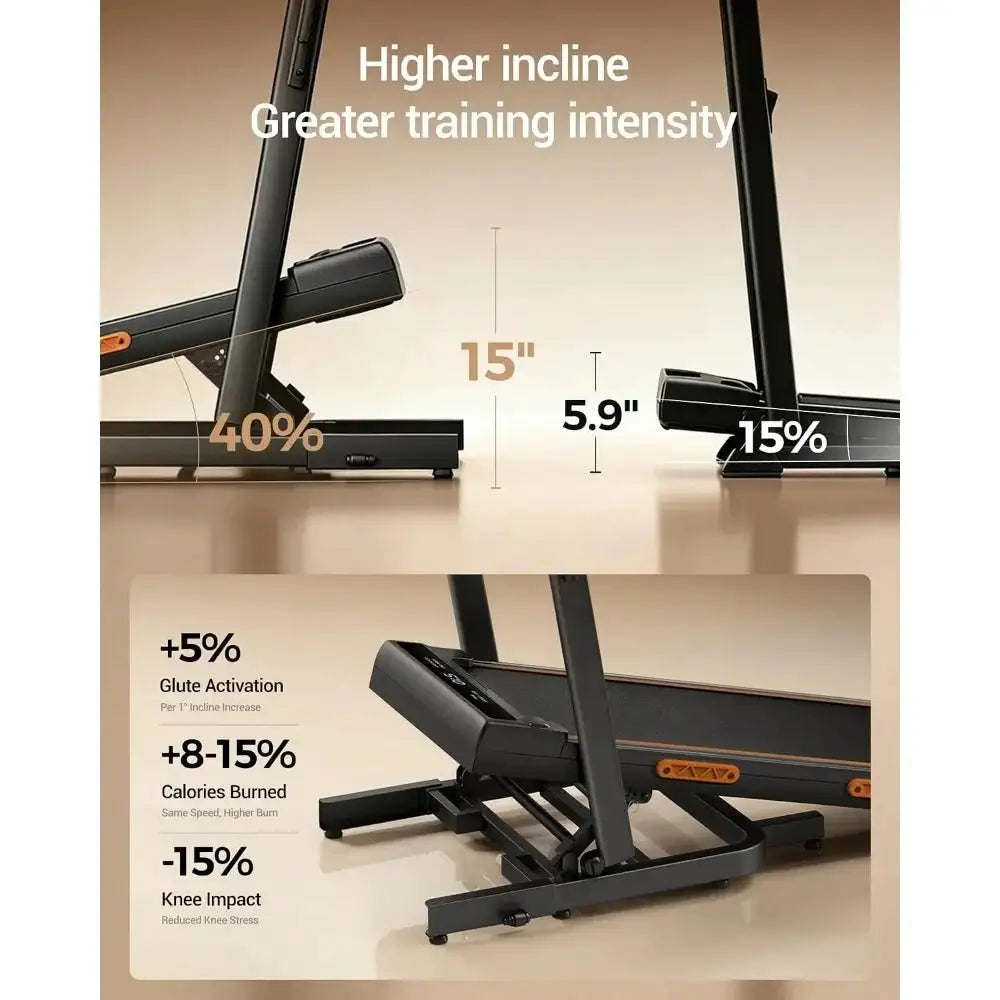 Foldable Walking Pad Treadmill with 40% Incline and Elevated Dual Handlebar for Tall Users