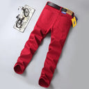 Spring Men's Slim Jeans Classic Style Straight Elasticity Cotton Denim Pants Male Brand Trousers Wine Red Black White