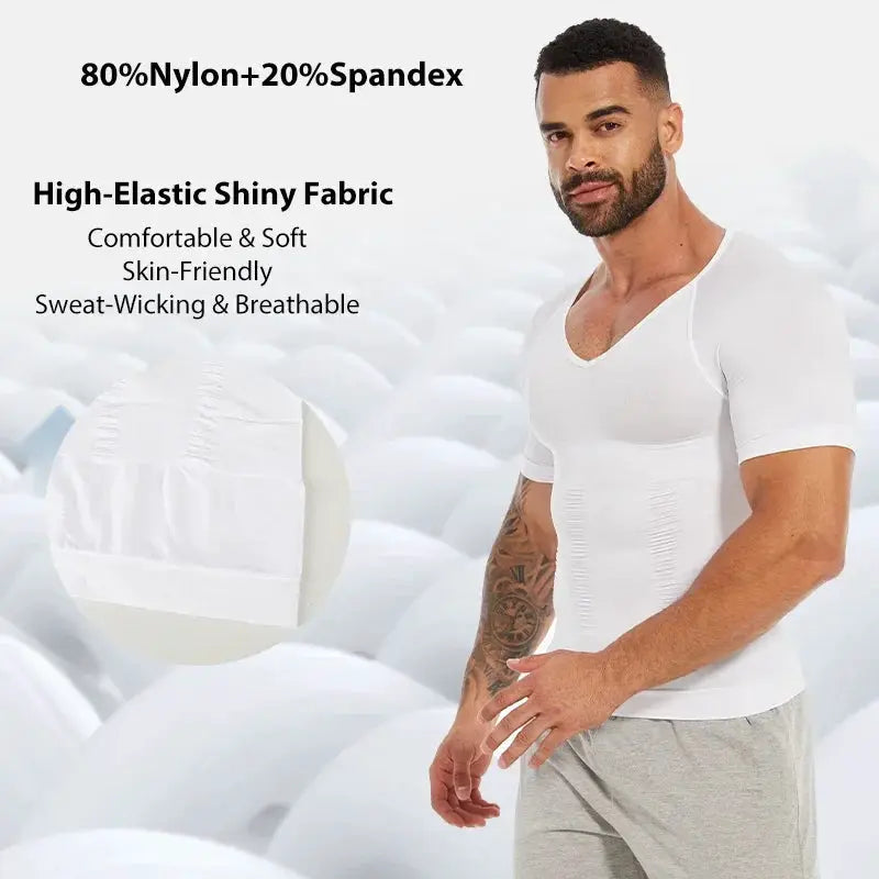 Slimming V Neck T Shirt for Men Tummy Control Fitness Tee