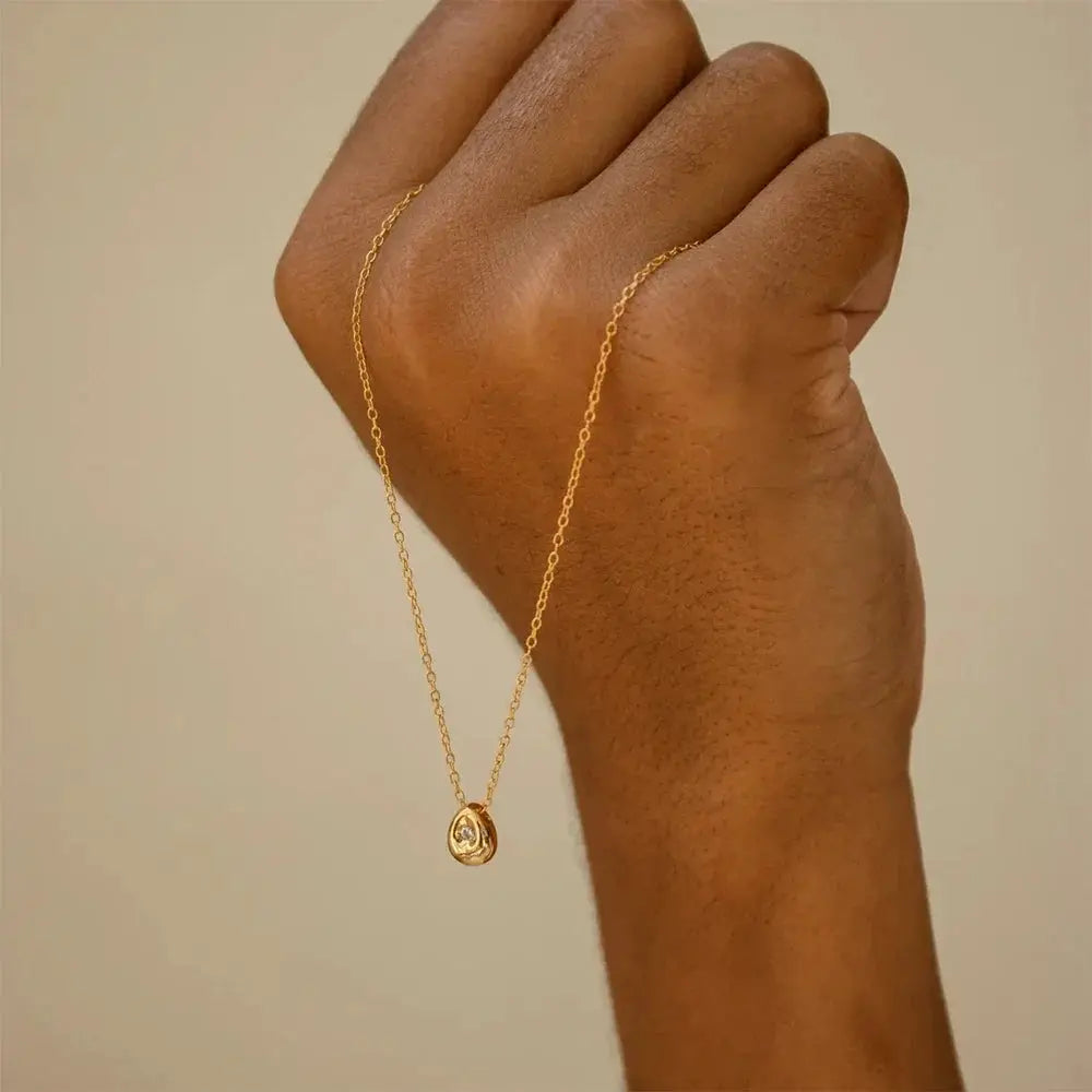 Stainless Steel Gold Plated Water Drop Pendant Necklace