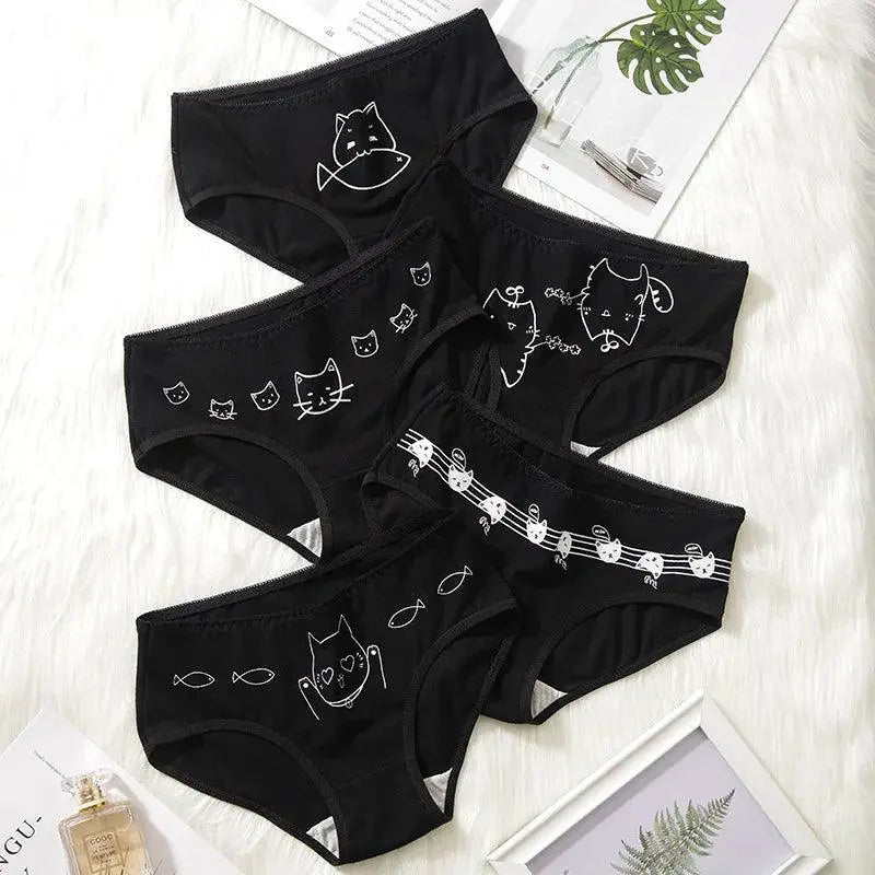 Cotton Cat Print Panties Set For Daily Comfort And Style
