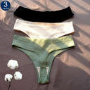 3 Pcs Seamless Ladies Ribbed Cotton Thong Set for Comfort