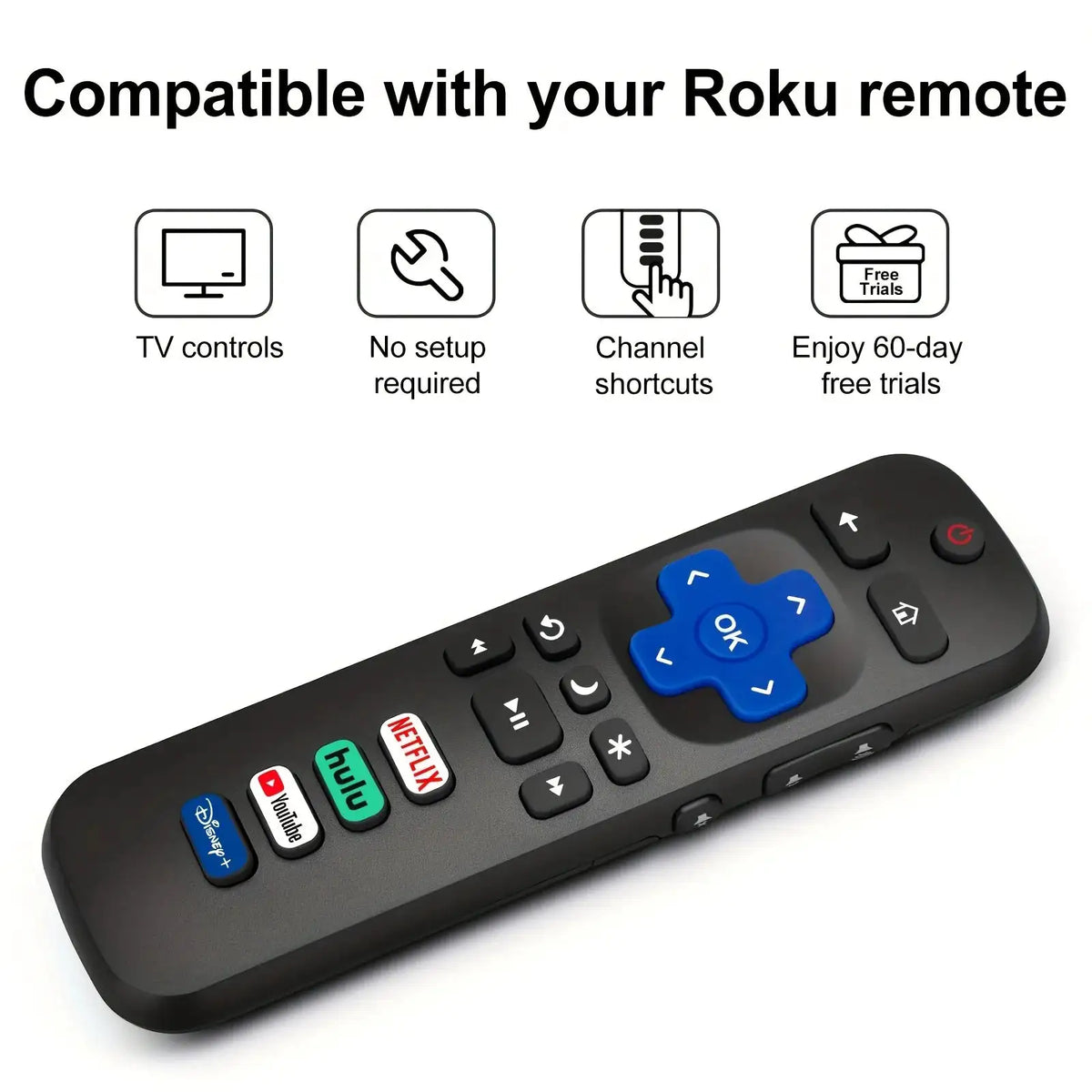 2 Pack Roku TV Replacement Remote Control for TCL Hisense Onn Philips Smart TV Not Compatible with Roku Stick and Box